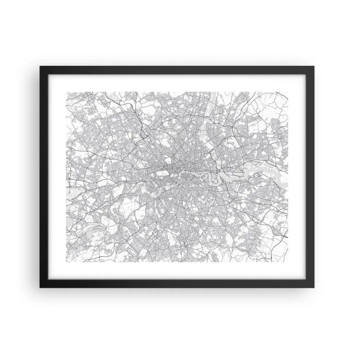 Plakat i sort ramme - Kort over Londons labyrint - 50x40 cm