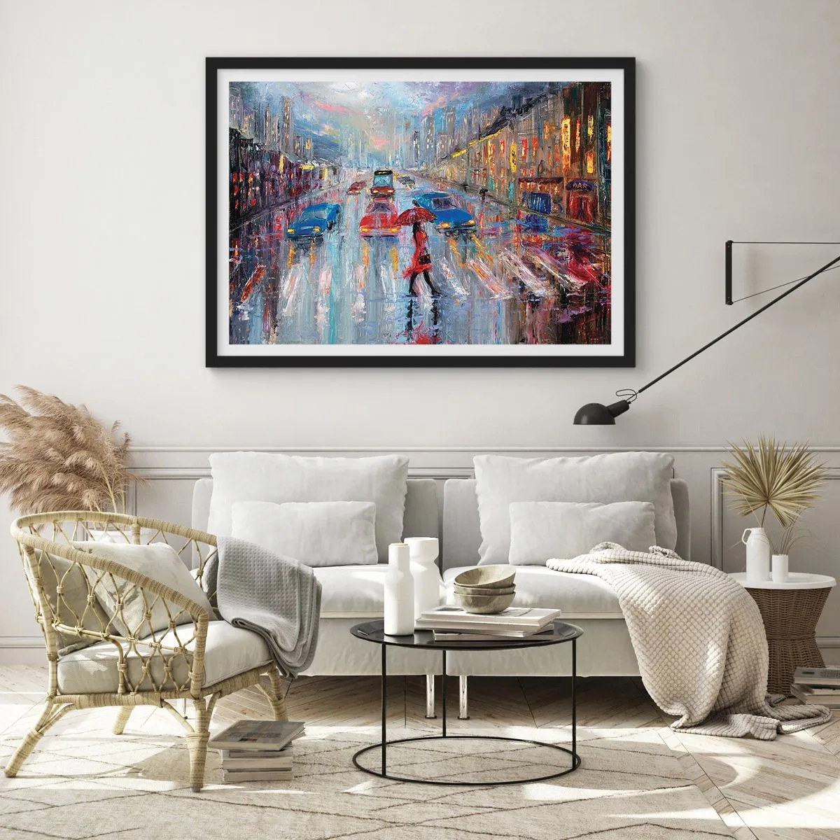 Plakat i sort ramme - Regnfuld eftermiddag i byen - 91x61 cm