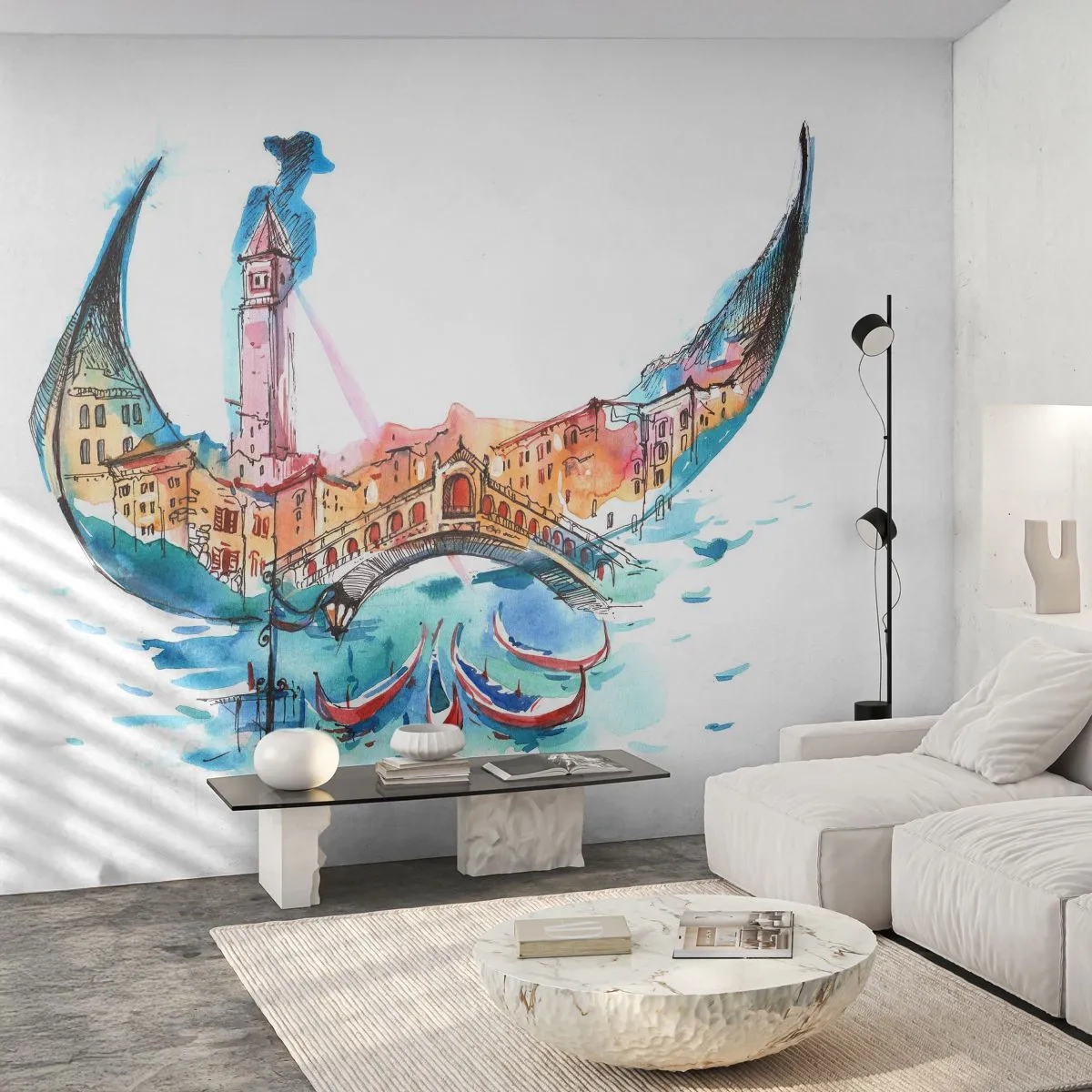 Fototapet Premium Sand - Vi sejler gennem byen - Abstraktion, Venedig, Bro - 350x256 cm