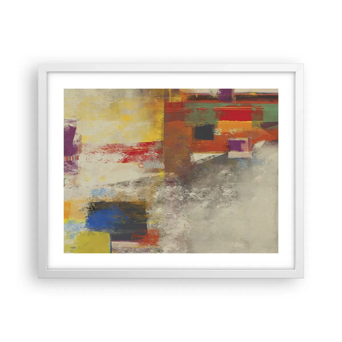 Plakat i hvid ramme - Geometri af farver - 50x40 cm