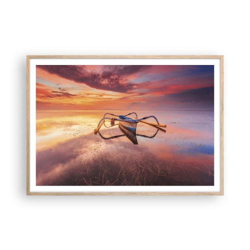 Plakat i ramme af lyst egetræ - Roen ved en tropisk aften - 100x70 cm