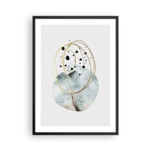 Plakat i sort ramme - Minimalistisk abstraktion med accenter af guld og blå - 50x70cm - I rummets favntag - Moderne vægdekoration til stue og soveværelse ARTTOR