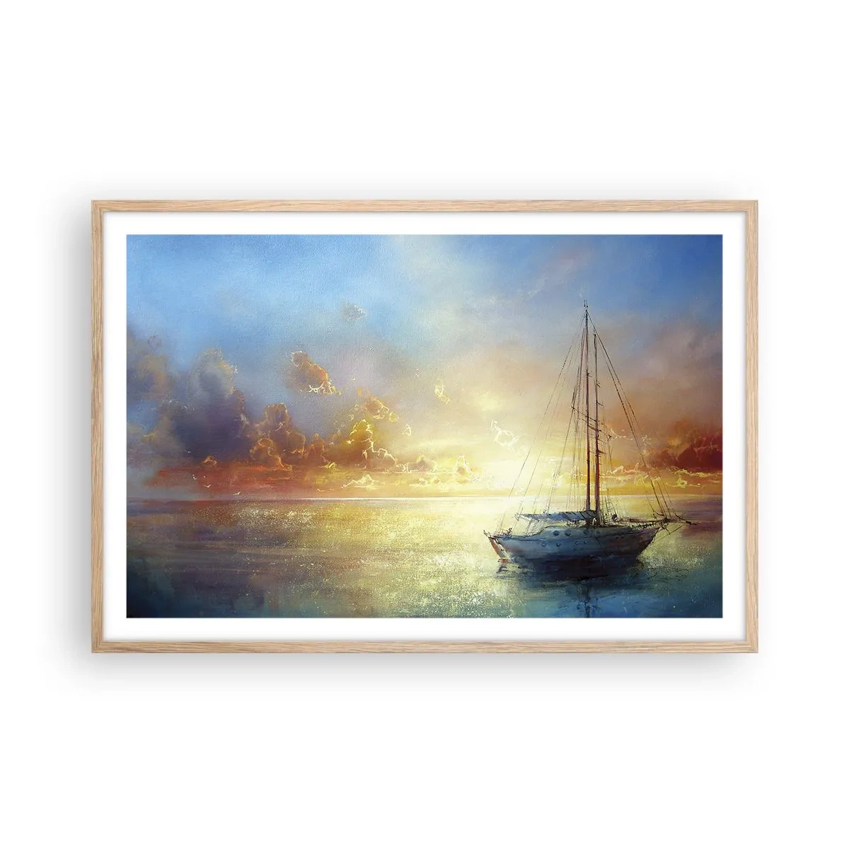 Plakat i ramme af lyst egetræ - I en gylden bugt - 91x61 cm