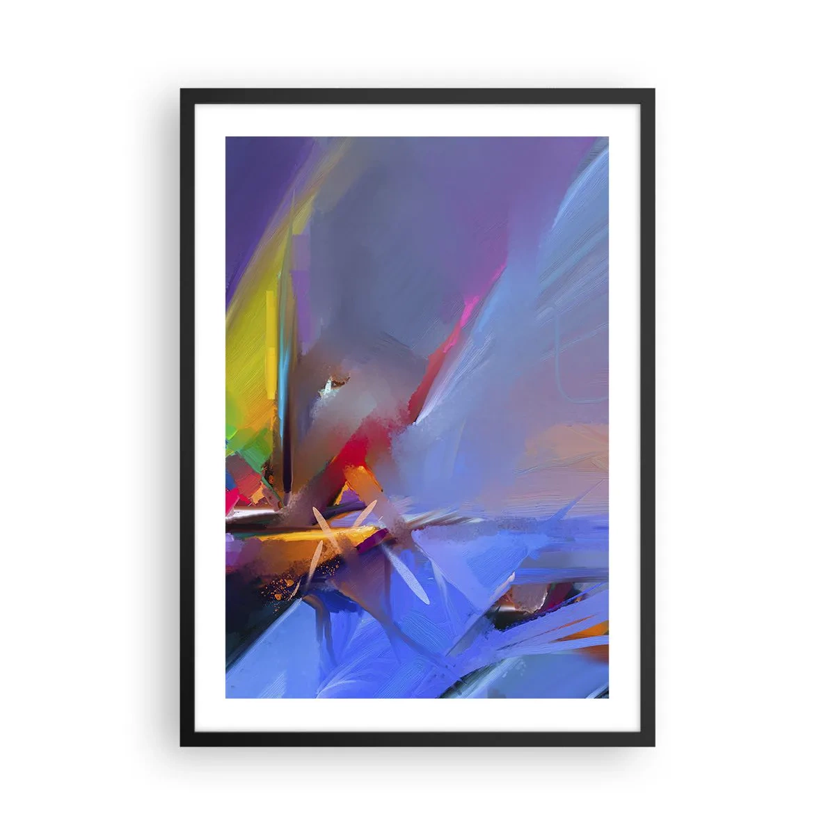 Plakat i sort ramme - Et abstrakt farvespil i en dynamisk komposition - 50x70cm - Propeller som en fugl - Moderne vægdekoration til stue og soveværelse ARTTOR