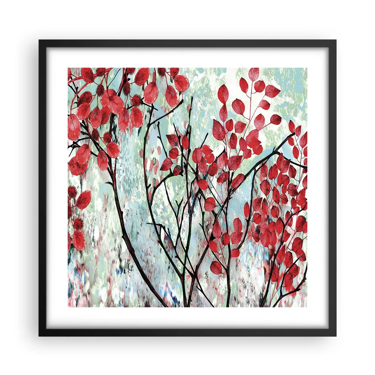 Plakat i sort ramme - Træ i skarlagenrødt - 50x50 cm