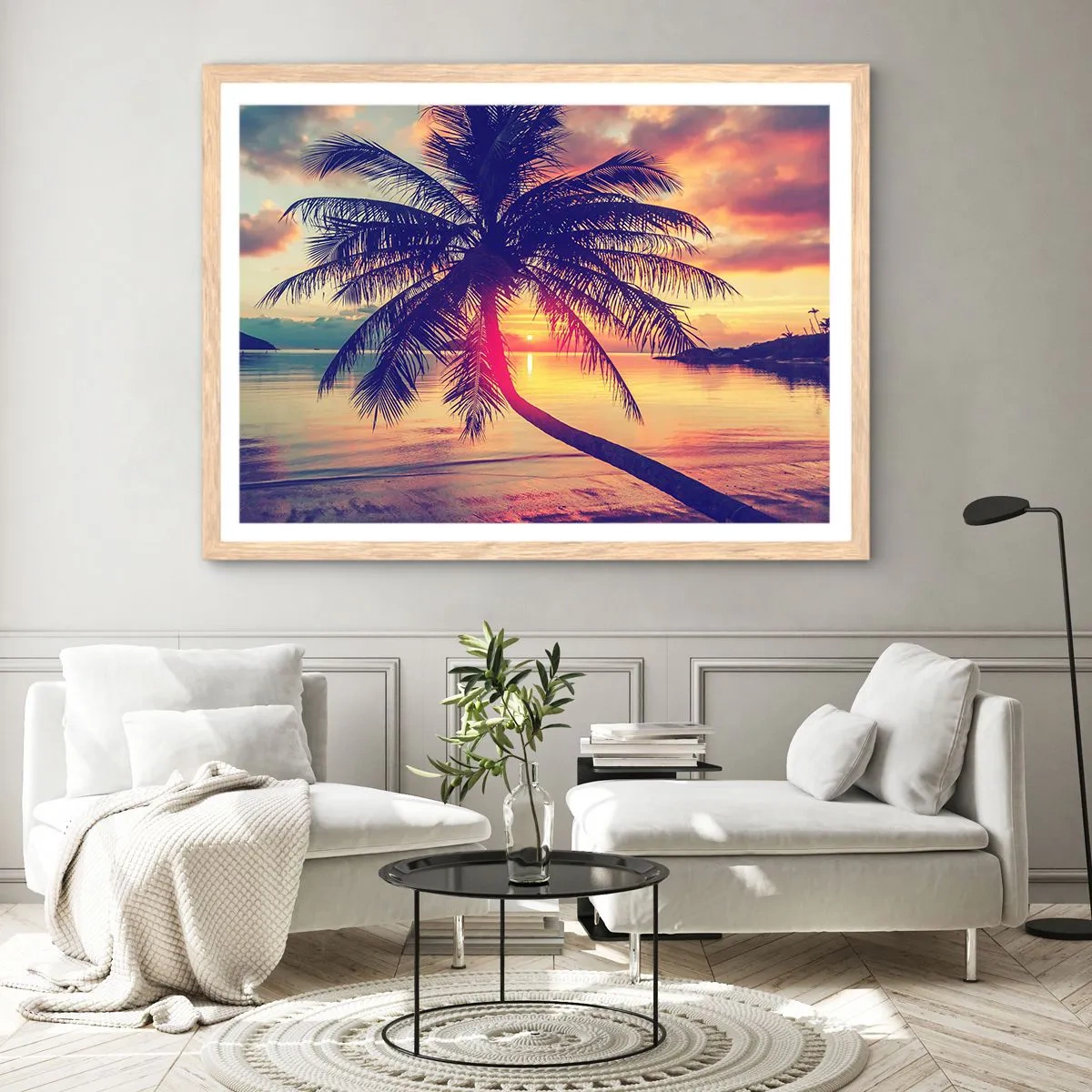 Plakat i ramme af lyst egetræ - En aften under palmerne - 50x40 cm