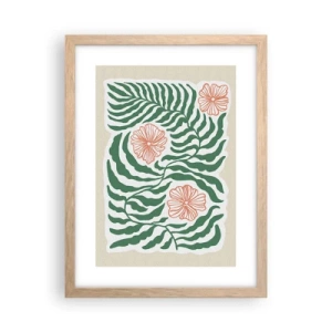 Plakat i ramme af lyst egetræ - Blomstrede i grønt - 30x40 cm