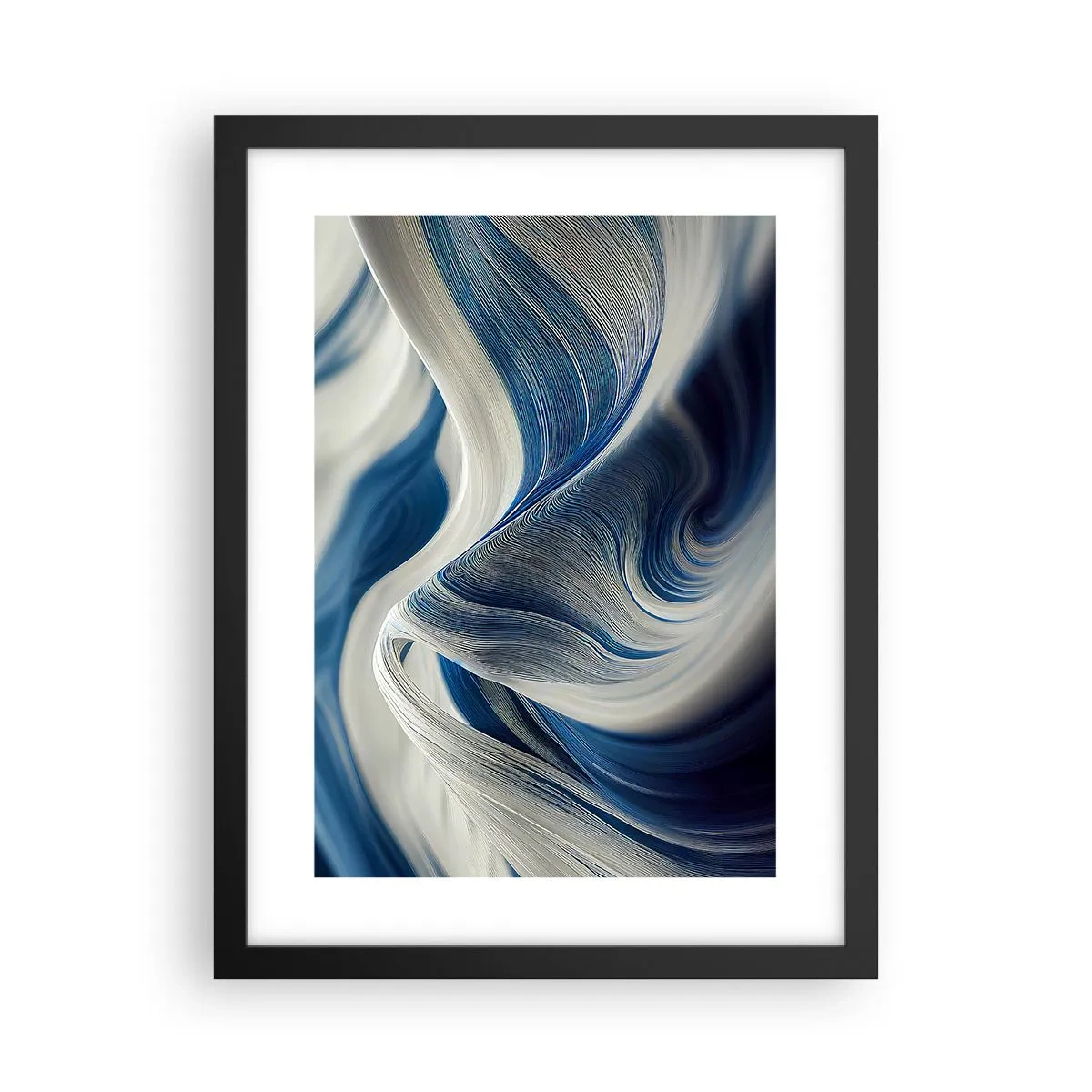 Plakat i sort ramme - Flydende blå og hvide farver - 30x40 cm