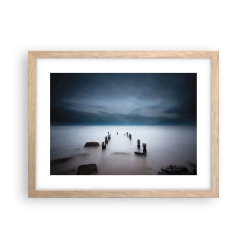 Plakat i ramme af lyst egetræ - En betænksom sø - 40x30 cm