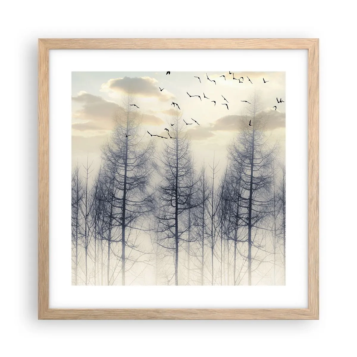 Plakat i ramme af lyst egetræ - Skovånder - 40x40 cm