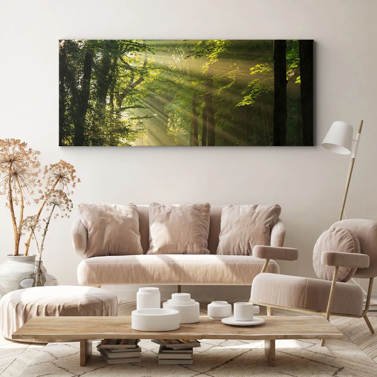 Lærredstryk - Billede på lærred - Øjeblik i skoven - 140x50 cm