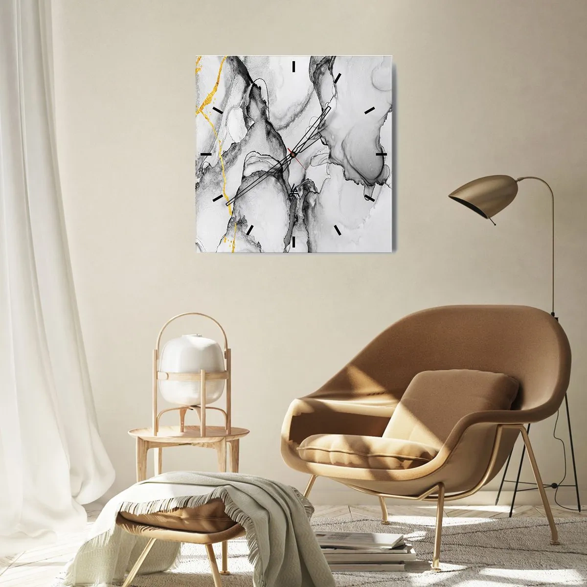 Vægur, Uret - Sammensætning med guldmotiv - 40x40 cm