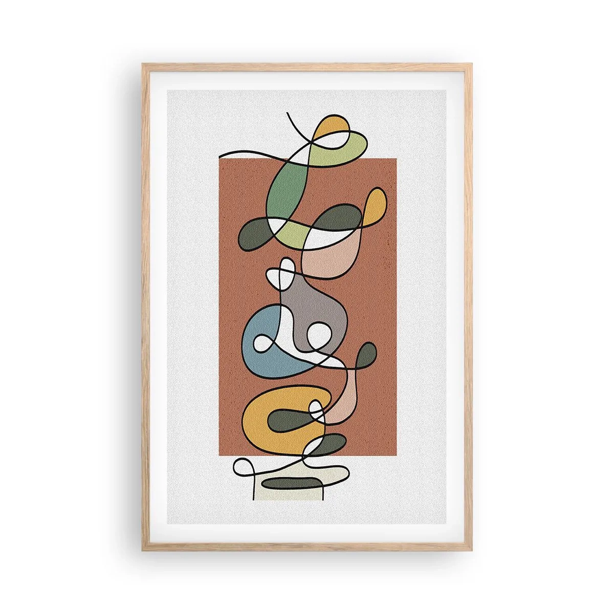 Plakat i ramme af lyst egetræ - Abstraktion: et farverigt virvar - 61x91 cm