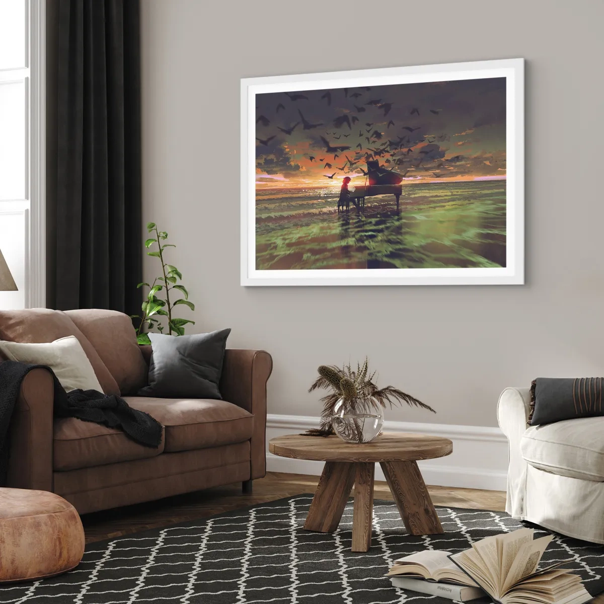 Plakat i hvid ramme - Koncert for klaver og bølger - 70x50 cm