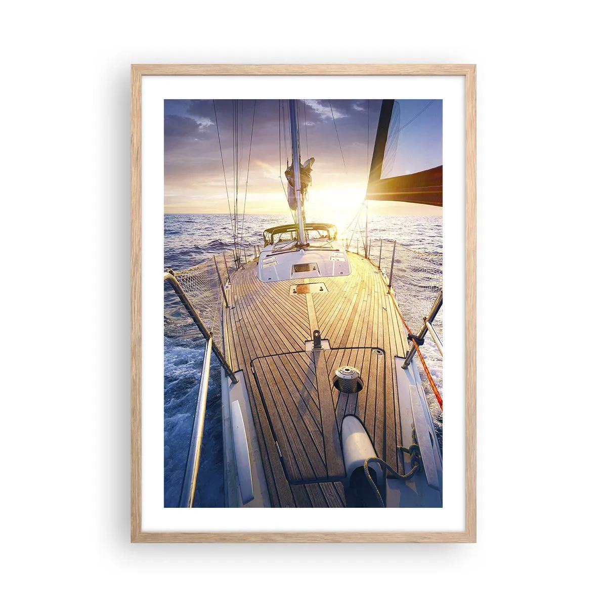 Plakat i ramme af lyst egetræ - Løber på bølgerne - 50x70 cm