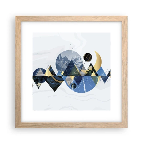 Plakat i ramme af lyst egetræ - Geometrisk landskab - 30x30 cm