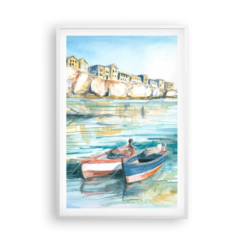 Plakat i hvid ramme - Landskab i azurblå - 61x91 cm