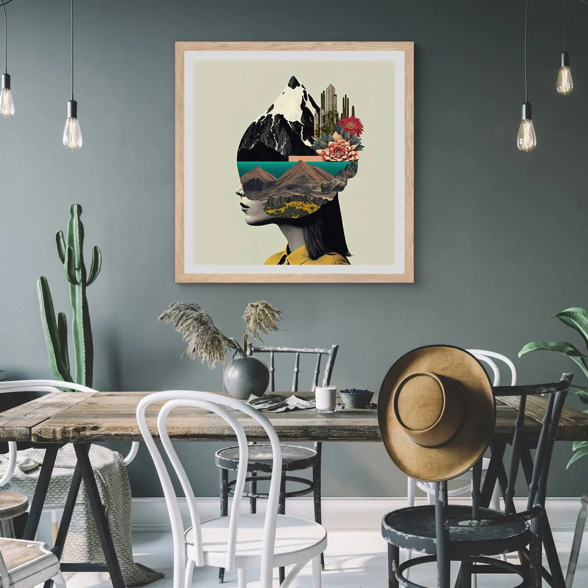 Plakat i ramme af lyst egetræ - Kvinden - altid et mysterium - 60x60 cm