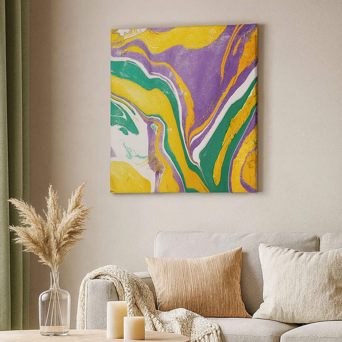 Lærredstryk - Billede på lærred - Bølger af farver - 30x30 cm