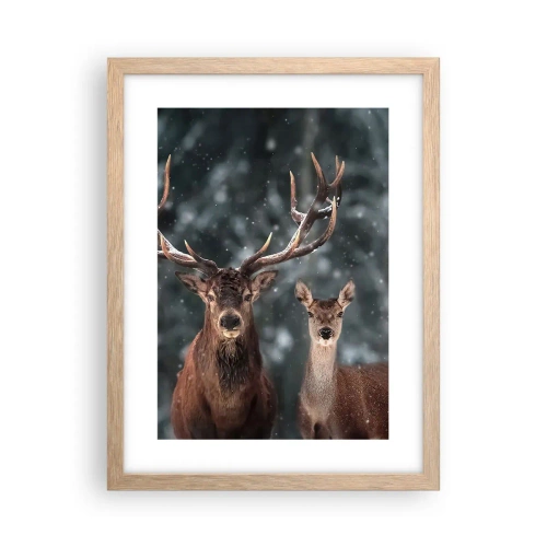 Plakat i ramme af lyst egetræ - Skovens herre og hans kone - 30x40 cm