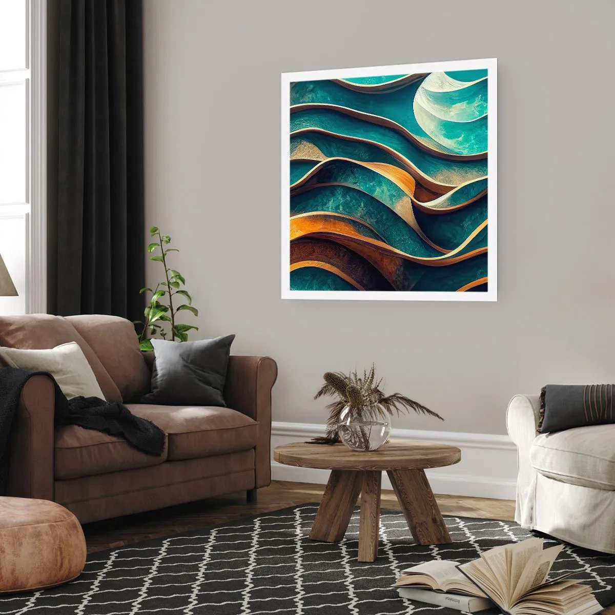 Plakat - Slyngninger af blåt - 60x60 cm