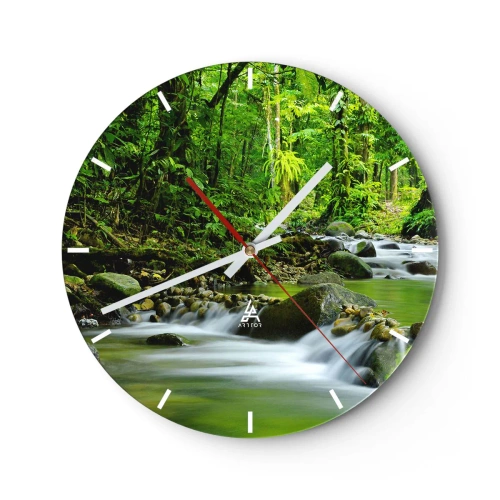 Vægur, Uret - En bæk i en tropisk regnskov - 30x30cm - Svøm i et hav af grønt - Moderne vægdekoration til stue, køkken og soveværelse ARTTOR
