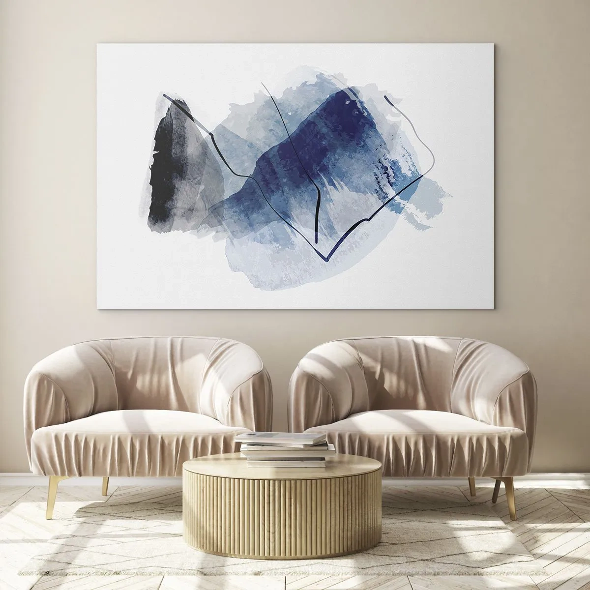 Billede på glas - Abstrakt komposition i blå nuancer - 70x50cm - Isbjerg - Moderne vægdekoration til stue og soveværelse ARTTOR