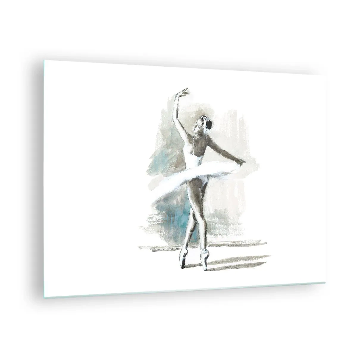 Billede på glas - En ballerina i en klassisk dansestilling - 70x50cm - Fortryllet til en svane - Moderne vægdekoration til stue og soveværelse ARTTOR