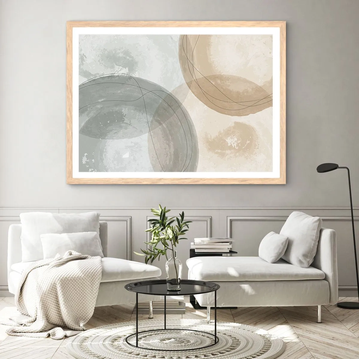 Plakat i ramme af lyst egetræ - Gennemtrængning af verdener - 100x70 cm