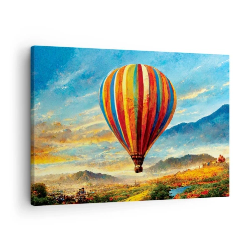 Lærredstryk - Billede på lærred - En farverig ballon over et malerisk landskab - 70x50cm - I stilhed kan du se mere - Moderne vægdekoration til stue og soveværelse ARTTOR