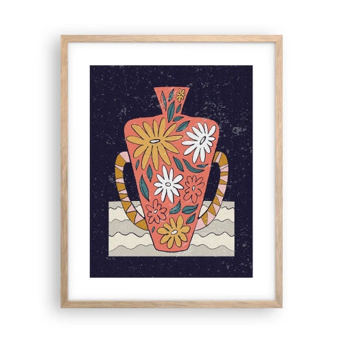 Plakat i ramme af lyst egetræ - Malet kande - 40x50 cm