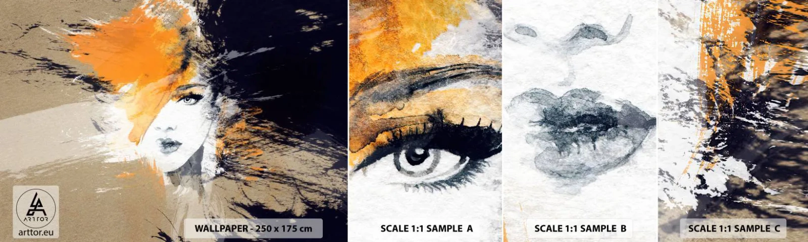 Prøve Fototapet Selvklæbende Deluxe Sticker - Og det bliver let - Abstraktion, Kvindens ansigt, Kvinde - 100x30 cm