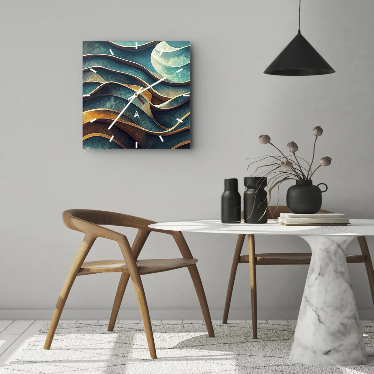 Vægur, Uret - Slyngninger af blåt - 30x30 cm