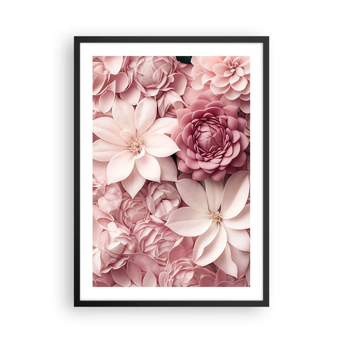 Plakat i sort ramme - Lyserøde blomster i en elegant komposition - 50x70cm - I lyserøde kronblade - Moderne vægdekoration til stue og soveværelse ARTTOR
