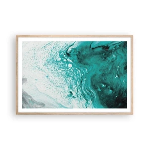 Plakat i ramme af lyst egetræ - Opløses i hvidt og turkis - 91x61 cm