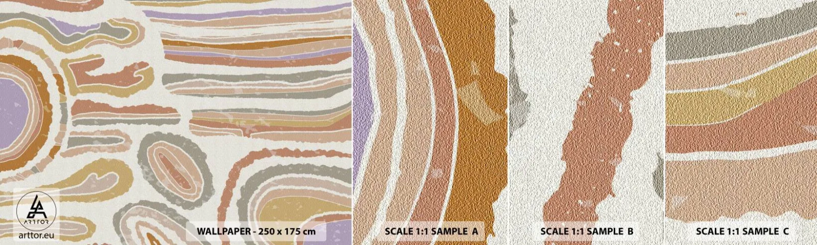 Prøve Fototapet Selvklæbende Deluxe Sticker - Farverige tværsnit - Pastel, Boho, Minimalistisk - 100x30 cm