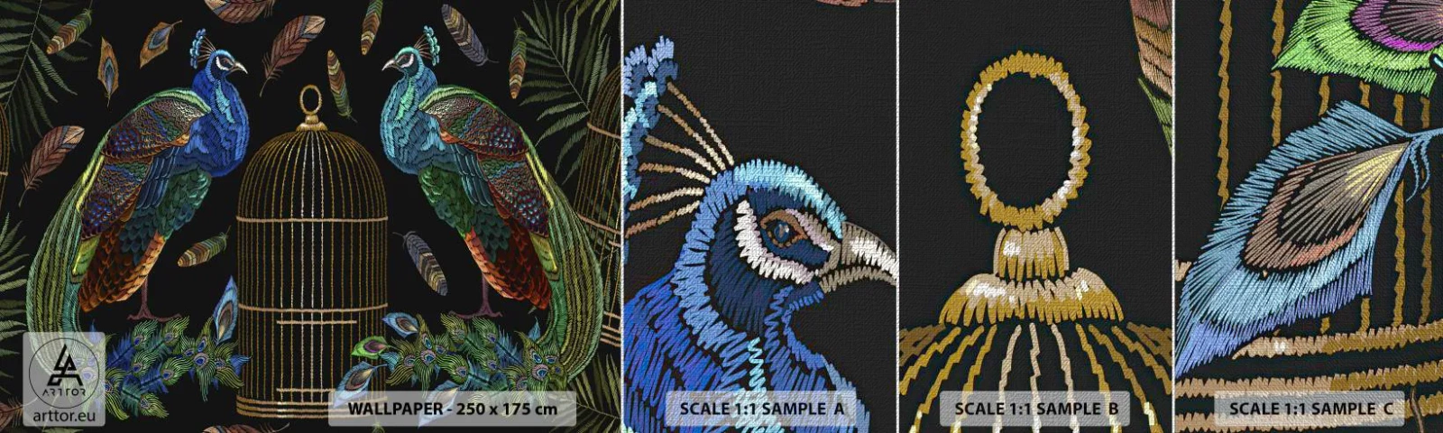 Prøve Fototapet Premium Canvas - I kongelige gevandter - Abstraktion, Påfugl, Påfuglefjer - 100x30 cm