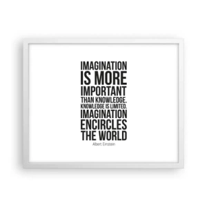 Plakat i hvid ramme - Einstein om fantasiens kraft - 50x40 cm