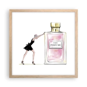 Plakat i ramme af lyst egetræ - Essensen af kvindelighed - 40x40 cm