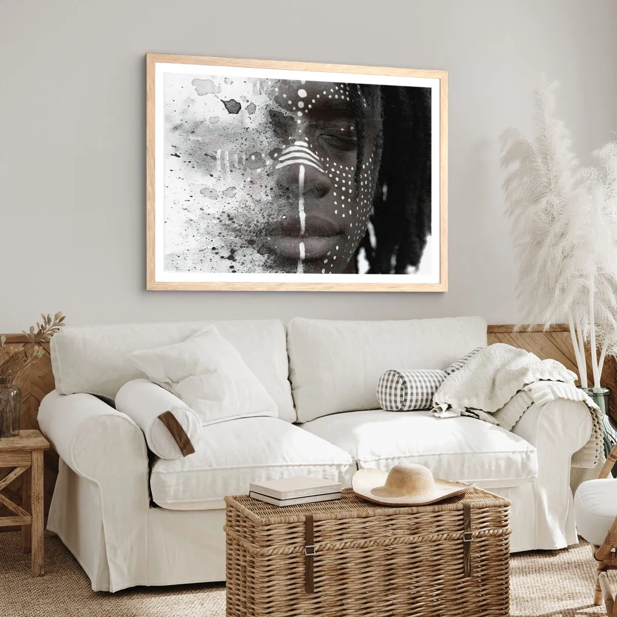 Plakat i ramme af lyst egetræ - Opdag den oprindelige ånd - 70x50 cm