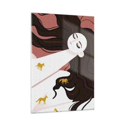 Billede på glas - Drøm om en gylden hest - 50x70 cm