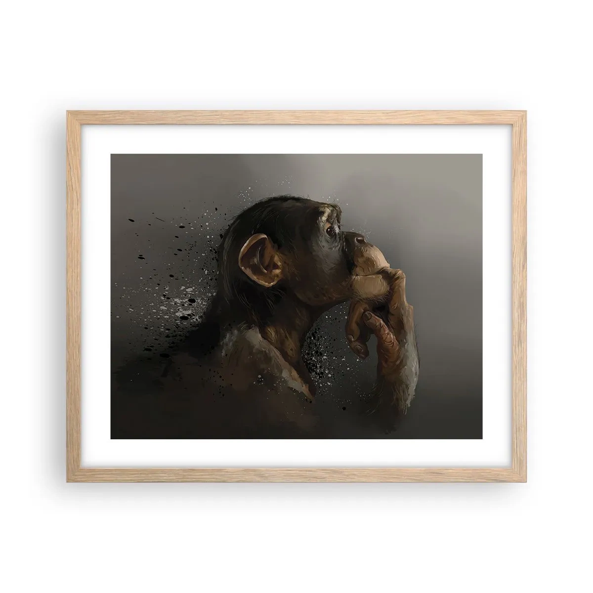 Plakat i ramme af lyst egetræ - Helt sikkert en tænker - 50x40 cm