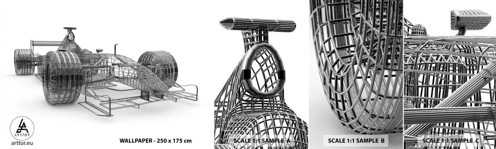 Fototapet Prøve Standard Eco - Ideelt design - idéen om dynamik - 3D, Racerbil, Grafik - 100x30 cm