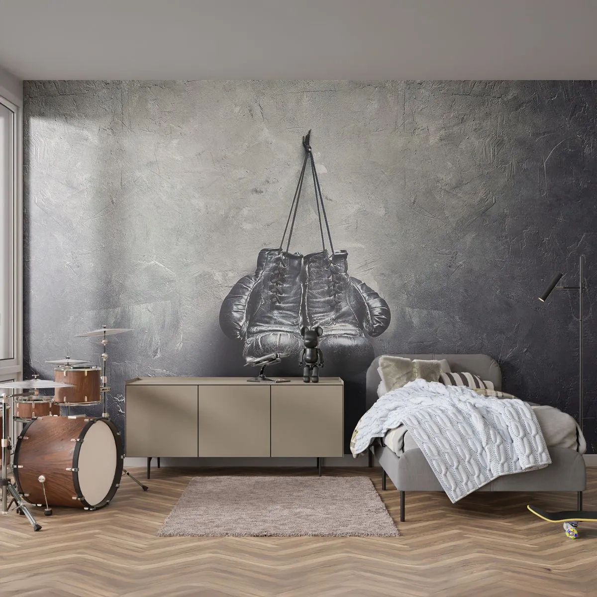 Fototapet Premium Sand - En tid med kamp og en tid med fred - Boks, Boksehandsker, Årgang - 350x256 cm