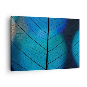 Lærredstryk - Billede på lærred - Nærbillede af et blåt blad med synlige åredetaljer - 70x50cm - Indviklet konstruktion - Moderne vægdekoration til stue og soveværelse ARTTOR