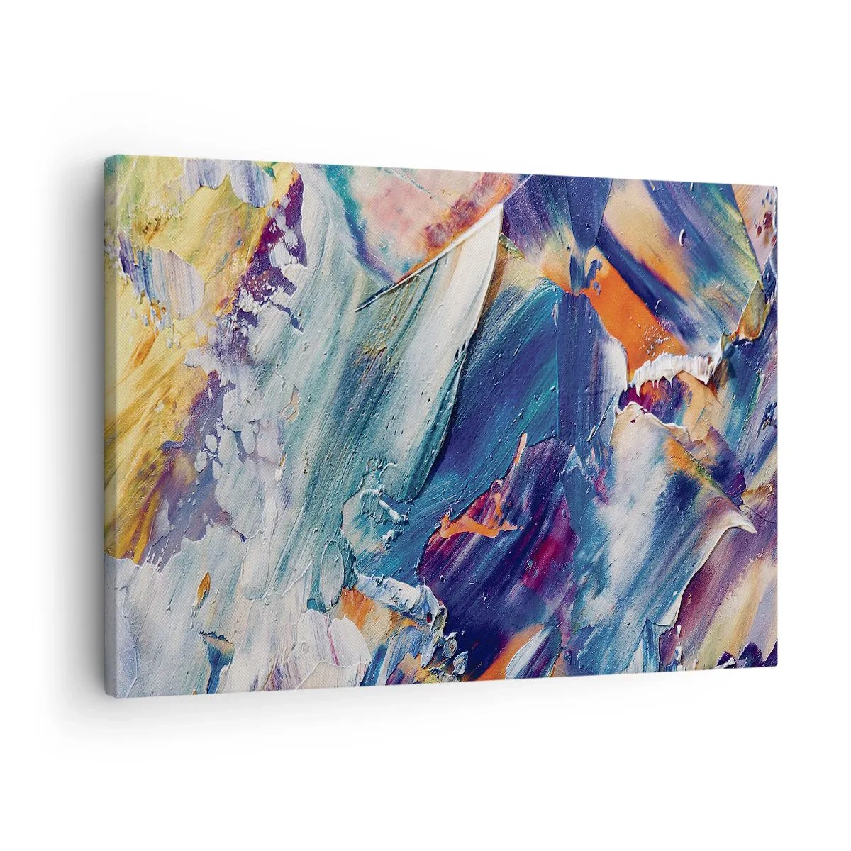 Lærredstryk - Billede på lærred - Farverig abstraktion med akrylmalingstekstur - 70x50cm - Forvirring af farver - Moderne vægdekoration til stue og soveværelse ARTTOR