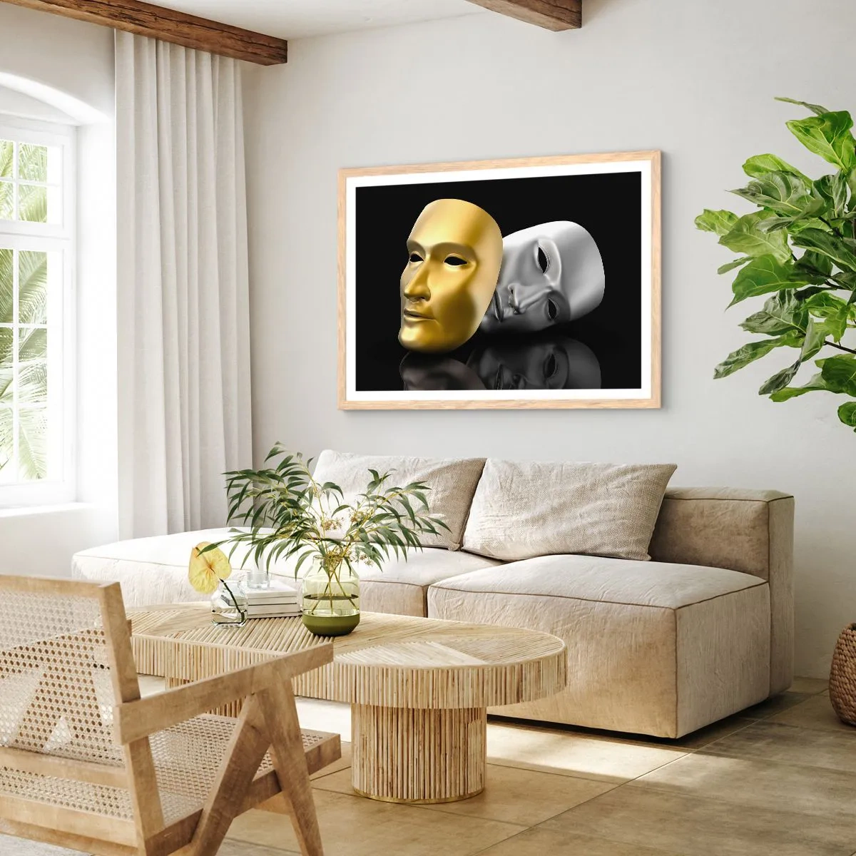 Plakat i ramme af lyst egetræ - Livet er teater - 91x61 cm