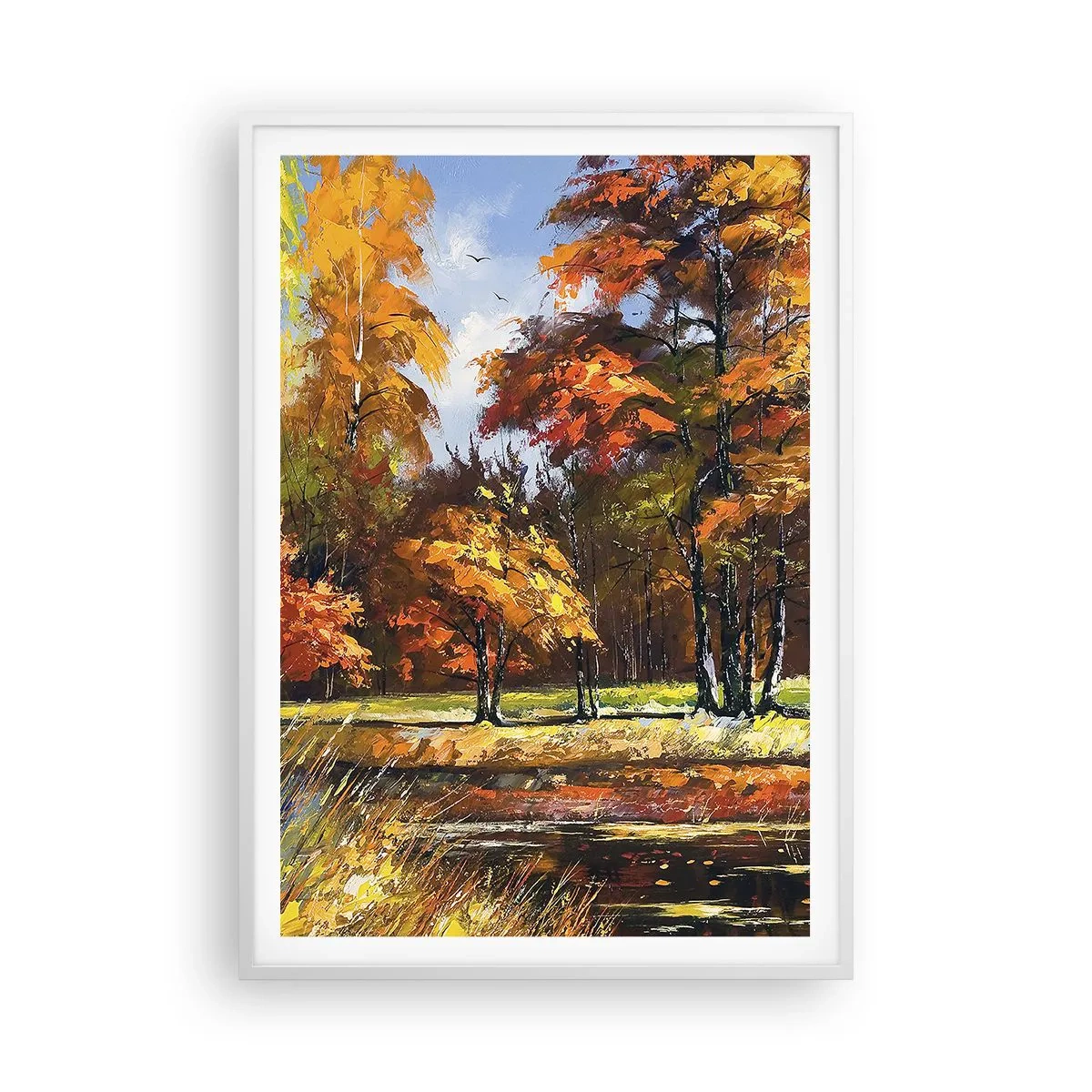 Plakat i hvid ramme - Landskab i guld og bronze - 70x100 cm