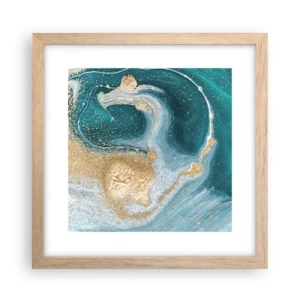 Plakat i ramme af lyst egetræ - En hvirvel af guld og turkis - 30x30 cm