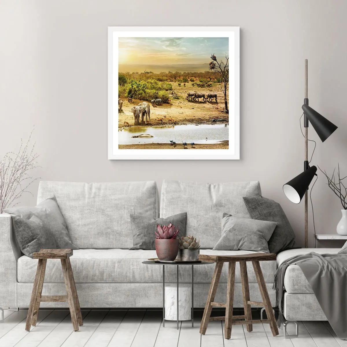 Plakat i hvid ramme - "Og ud af Eden flød en flod...". - 40x40 cm